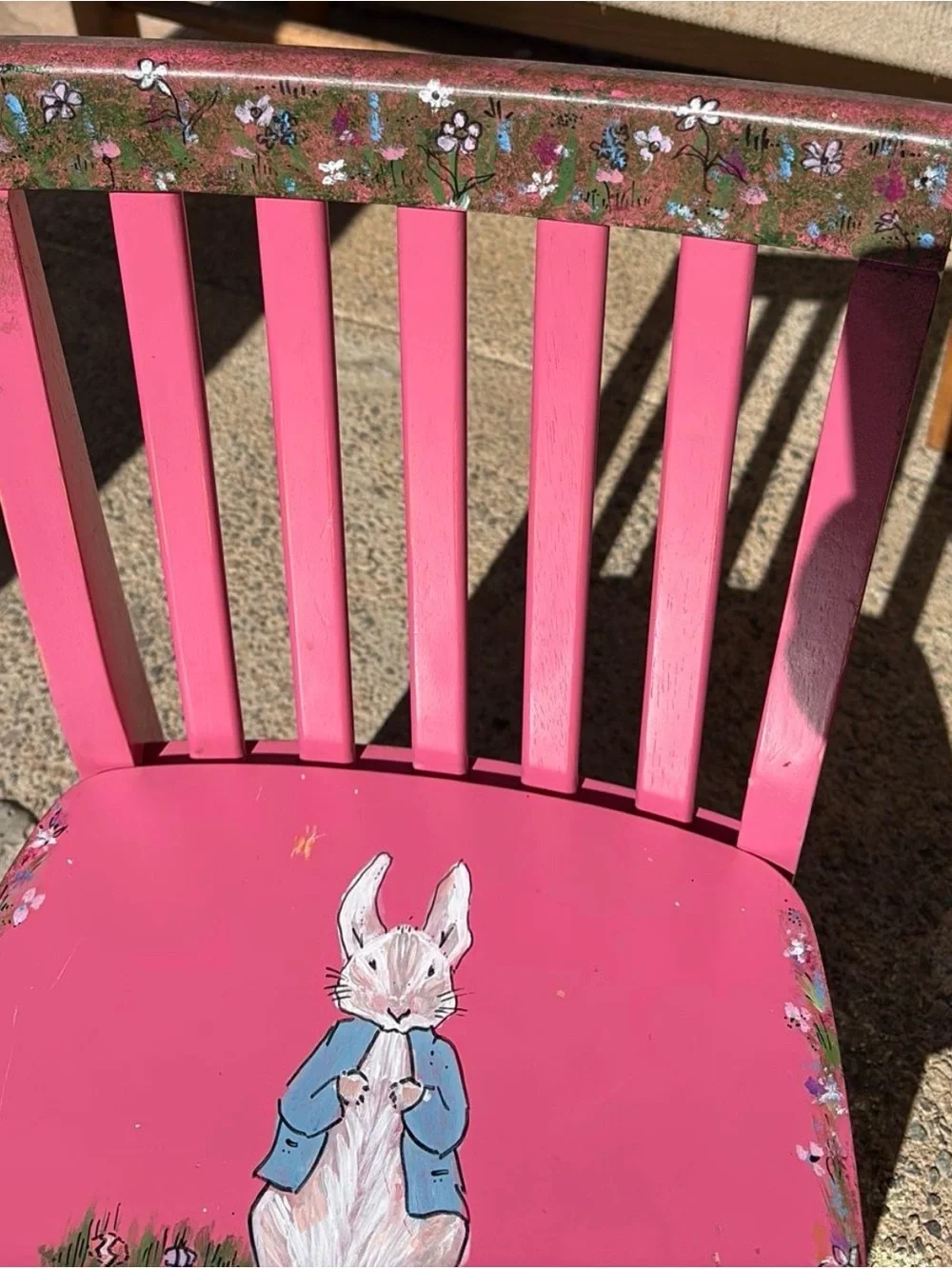2009 Unisex Hand-Painted Pink Bunny Children's Chair Nursery Decor
